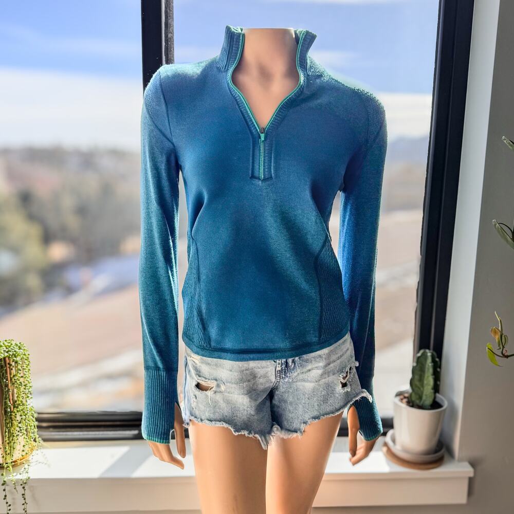 Eddie Bauer-Women's XS Quarter Zip Super Soft Teal Pullover Sweater w Thumb Hole